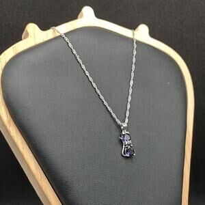 925 Silver Purple CZ Lab Amethyst Cat Necklace Anniversary Birthday Gift